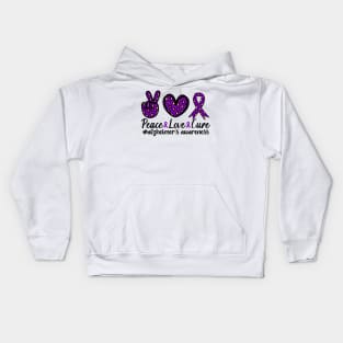 Alzheimer's Awareness Ribbon, Leopard Peace Love Cure Kids Hoodie